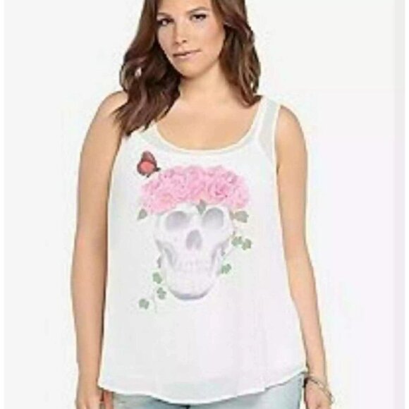 Torrid Tank Top Women XL Camisole Skull Lace Rose Butterfly Sleeveless Sheer NEW - Picture 1 of 16